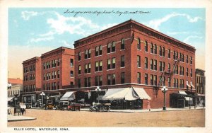 Waterloo, IA Iowa   ELLIS HOTEL & Street Scene   ca1920's Vintage Postcard