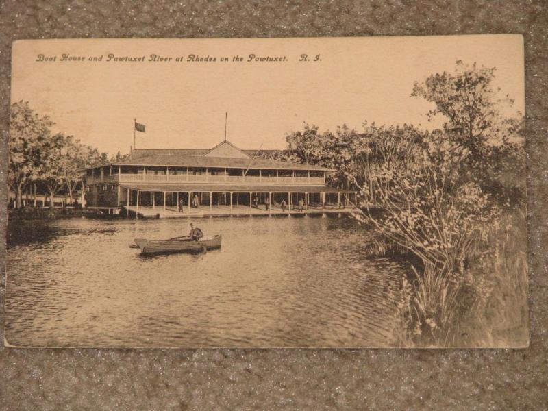 Boat House & Pawtuxet River at Rhodes on the Pawtuxet, R.I., used vintage card