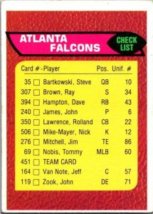 1976 Topps Football Card Atlanta Falcons Checklist sk4587