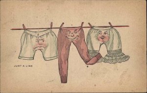 Metamorphic Fantasy Clothes Line Pants Bloomers with Faces c1910 Postcard