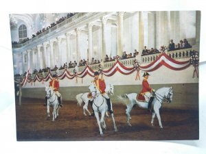 White Horses at Spanish Court Riding School Uniformed Vienna Riders VTG Postcard