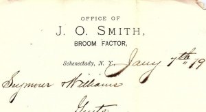 1879 SCHENECTADY NEW YORK J.O. SMITH BROOM FACTOR LETTER BILLHEAD Z4229