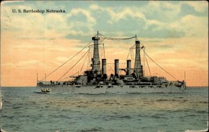 US Battleship Nebraska at Sea c1910 Vintage Postcard