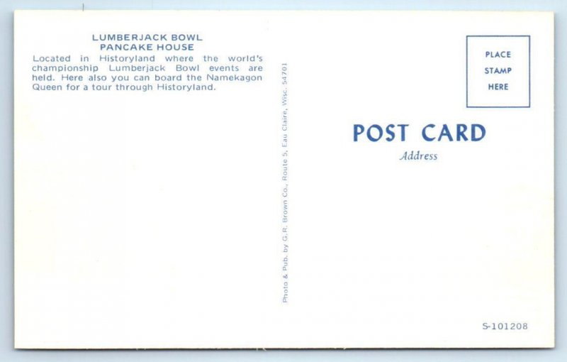 HAYWARD, WI Wisconsin ~ Roadside LUMBERJACK BOWL Pancake House c1960s Postcard