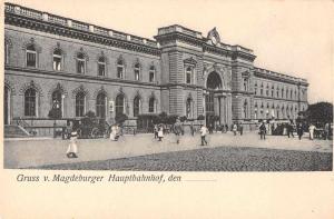 Magdeburger Germany Hauptbahnhof Train Station Gruss aus Antique Postcard J66647