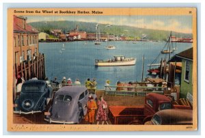 c1940s Car Scene from the Wharf at Boothbay Harbor Maine ME Posted Postcard