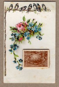 Postcard 1909 Calendar with flowers and birds