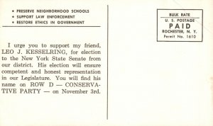 Vintage Postcard 1930's New York State Election Leo J Kesselring Senate District