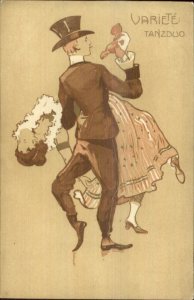 Art Nouveau German Dance Dancing Couple Tanzduo c1900 UDB Postcard