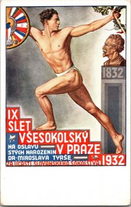 CZECH Gymnastic ANTIQUE POSTCARD 1932 SLET VSESOKOLSKY Prague Nude Man JO5