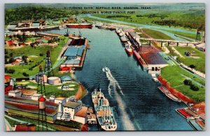 Houston Texas~Air View Of Turning Basin On The Buffalo River~Vintage Linen PC