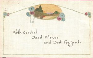 Vintage Postcard With Cordial Good Wishes and Best Regards Greetings Nature View