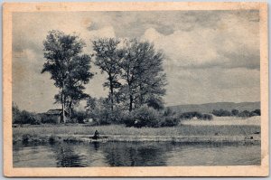 Countryside Living Home Near The Lake Grassy Field House Postcard