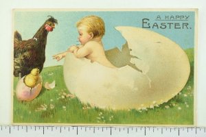 Circa 1910 Easter Cute Baby Hatching From Egg Embossed Vintage Postcard P54