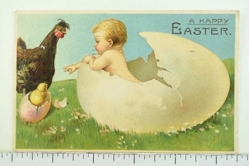 Circa 1910 Easter Cute Baby Hatching From Egg Embossed Vintage Postcard P54