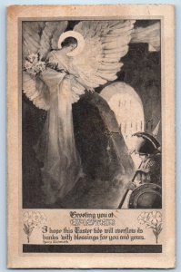 1913 Easter Greeting Holy Angel With Lilies Flowers Mooresville NC Postcard