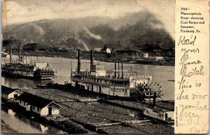 Postcard PA Pittsburgh Monongahela River Showing Coal Barges Steamers 1907 V66
