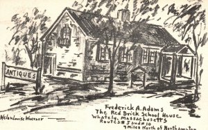 Postcard The Red Brick School House Antiques Drawing Whatley Massachusetts MA