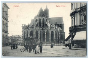 1910 Crowd Scene Near S Pierre Church Louvain (Leuven) Belgium Postcard