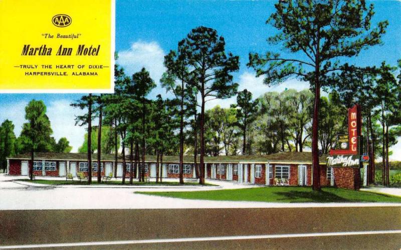 Harpersville Alabama Martha Ann Motel Street View Vintage Postcard K29015