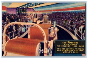 c1940s See Firestone High Speed Air Balloon Tires Made Chicago IL Fair Postcard