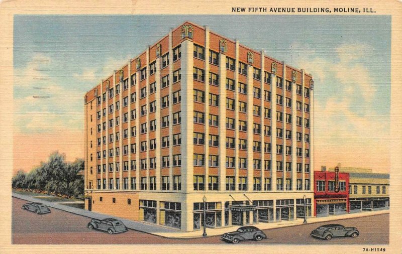 MOLINE, IL Illinois  NEW FIFTH AVENUE BUILDING & Street View   c1940's Postcard