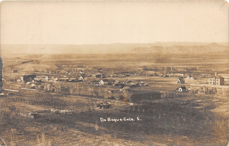 J39/ DeBuque Colorado RPPC Postcard c1910 Birdseye Homes School 106