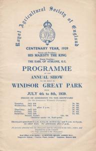 Windsor Surrey 1939 Agricultural Greene King Show Programme inc Flower Dairy Map