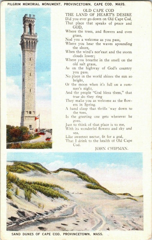 Pilgrim Memorial Monument Provincetown Cape Cop Mass Linen Postcard UNP Vintage 