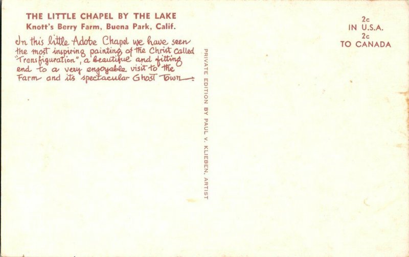 Little Chapel Knott's Berry Farm Buena Park CA Postcard Standard View Card 