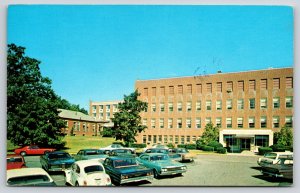 Brockton Massachusetts~Hospital Bldg Parking Lot~PM 1981~Plastichrome~Vintage PC