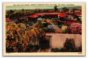 Ramonas Marriage Place Garden Patio San Diego California UNP Linen Postcard C20