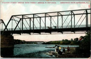 Station Street Bridge, Three I Bridge Kankakee IL Vintage Postcard V35