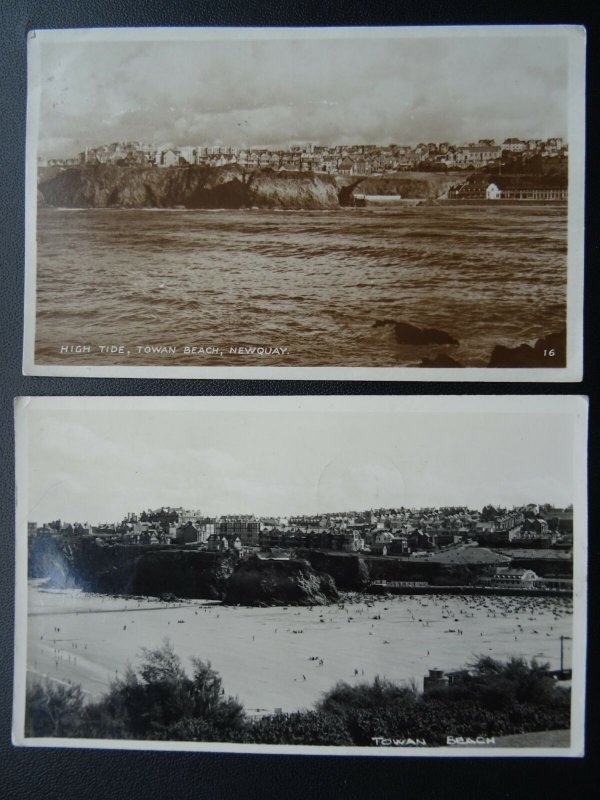 Cornwall NEWQUAY 2 x Towan Beach c1940's RP Postcard