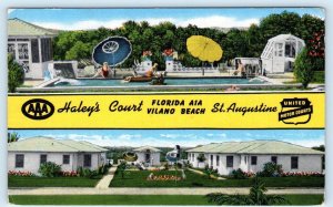 ST. AUGUSTINE, Florida FL~ Vilano Beach HALEY'S COURT Motel 1940s Linen Postcard