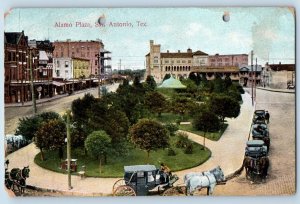 San Antonio Texas Postcard Alamo Plaza Exterior View Street 1909 Vintage Antique