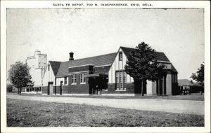 Enid Oklahoma OK Santa Fe Railroad Train Station Depot Vintage Postcard