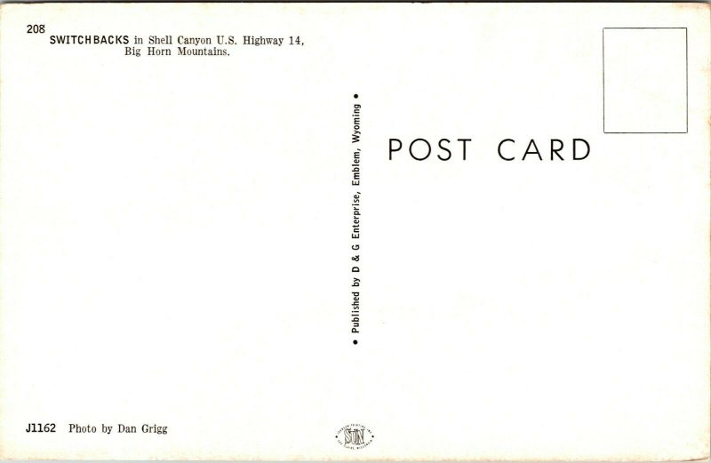 Switchbacks Shell Canyon Big Horn Mountains, Montana Highway 14 postcard