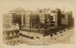 australia, VIC, MELBOURNE, Hospital Buildings, Tram (1920s) Rose Series RPPC
