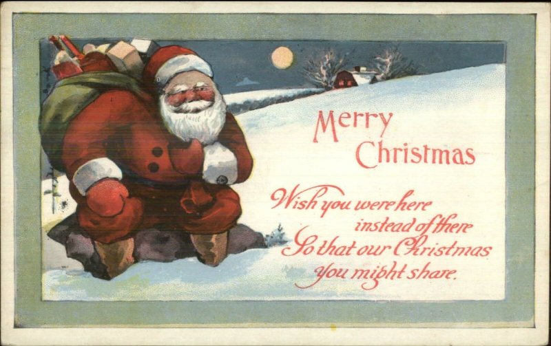 Christmas - Santa Claus Snow Moonlight Series #290 c1915 Postcard