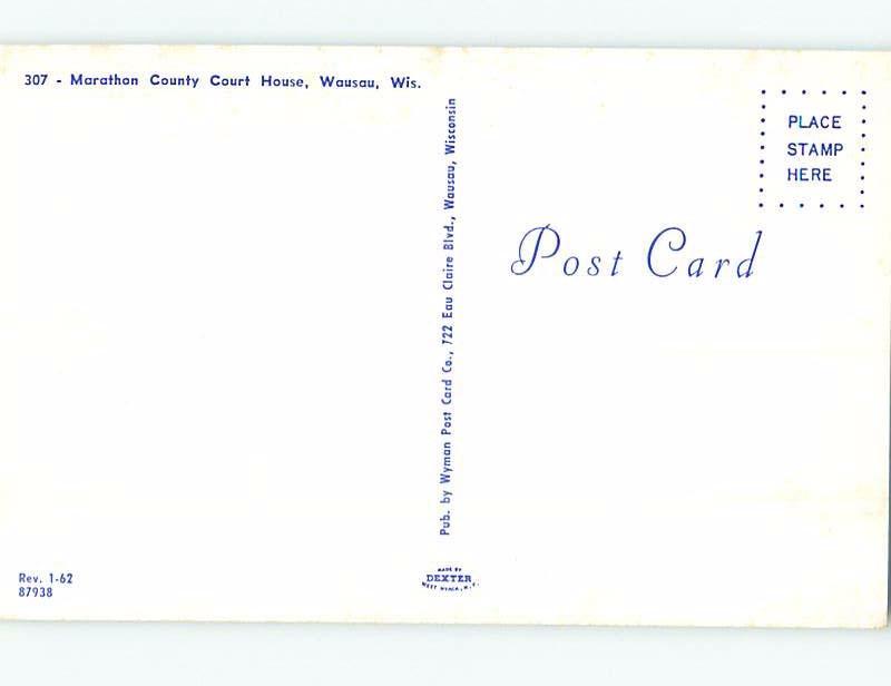 Unused Pre-1980 COURTHOUSE SCENE Wausau Wisconsin WI d2483