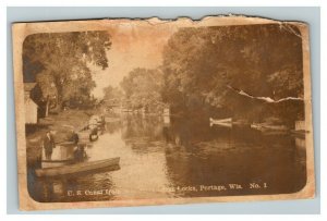 Vintage 1909 RPPC Postcard U.S. Canal Boats Portage Wisconsin