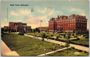 1941 Boy's Town Nebraska Landscaped Grounds Buildings Flag Pole Posted Postcard