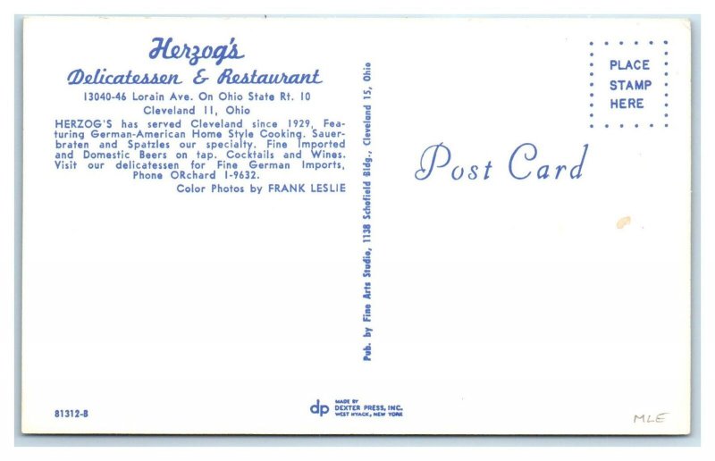 CLEVELAND, OH Ohio ~ Roadside HERZOG'S DELI & RESTAURANT  c1950s  Postcard