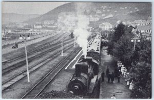 Postcard - Locomotive Train Railroad People Trees Houses Scenery