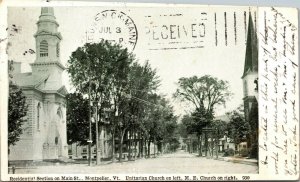 Vtg Montpelier VT Residential Section Main Street Church View 1907 Postcard