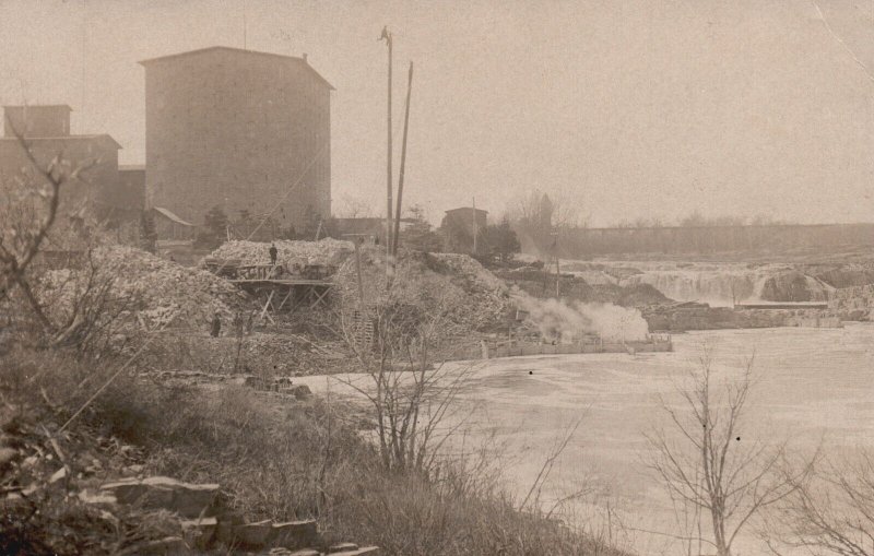 Real Photo of Waterfalls Building of a Dam Workers Quarry RPPC Postcard