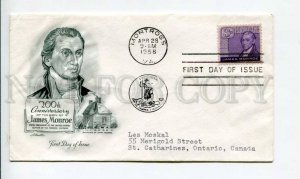 290312 USA 1958 year James Monroe First day COVER