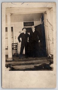 RPPC Two Dapper Young Men Pose For Photo On Porch Postcard M28