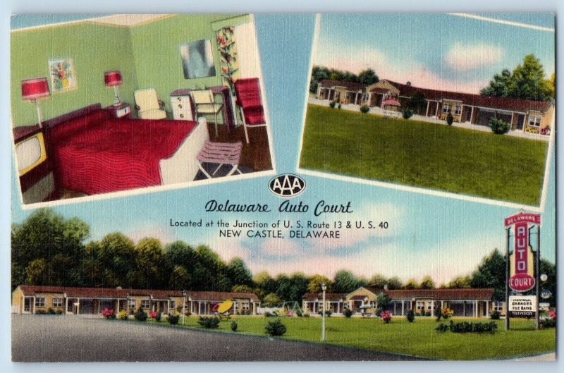 New Castle Delaware Postcard Delaware Auto Court Multiview 1940 Vintage Unposted